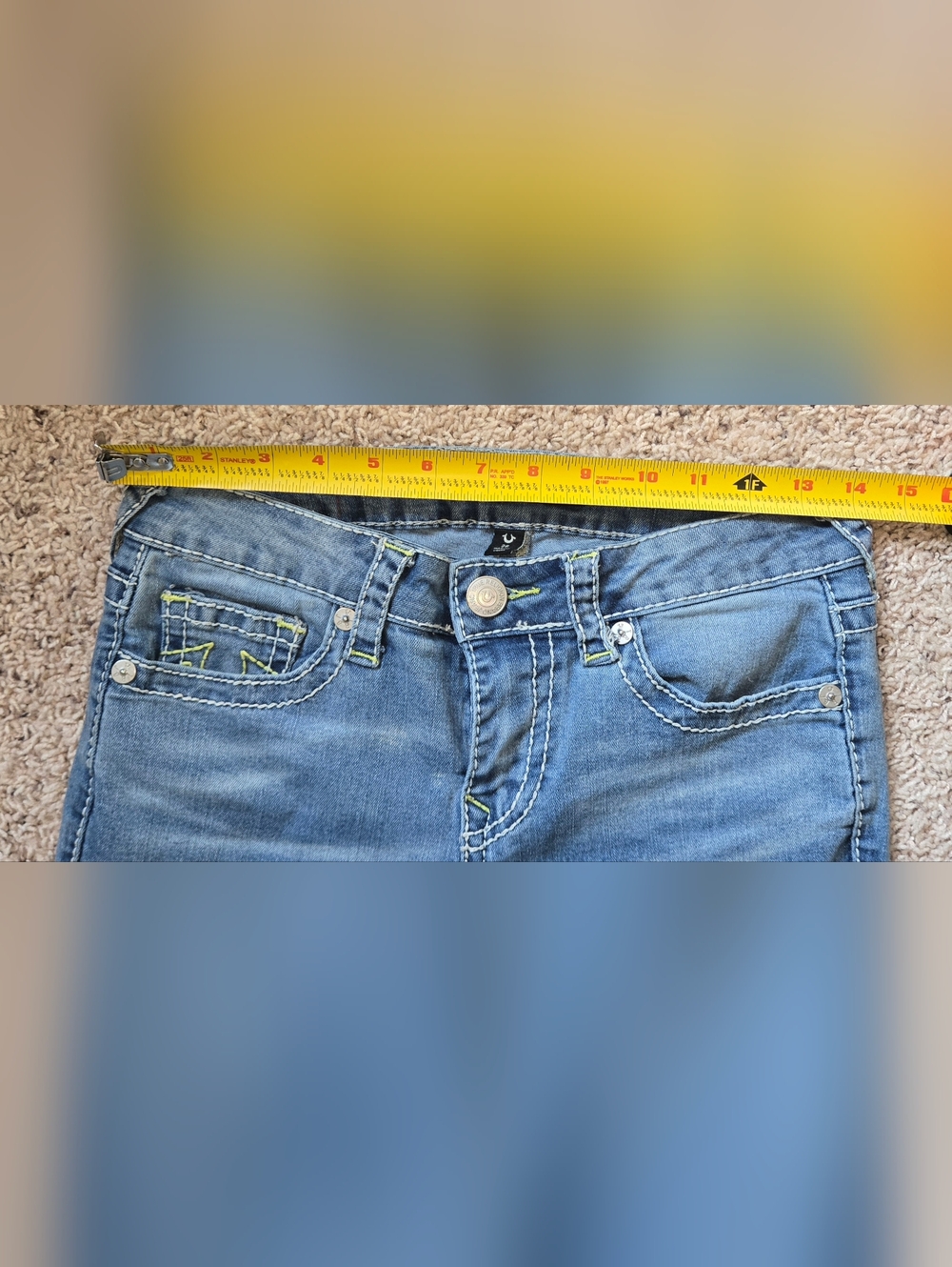 True Religion Jennie Curvy Low Rise Super Skinny Jeans Size 26 Neon Stitch Y2K - Picture 7 of 11